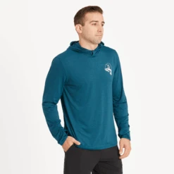 Men's Fish More Stress Less Bass Long Sleeve Active Hooded Tee -New Navy Shop Mens Fish More Stress Less Bass Long Sleeve Active Hooded Tee 99727 3 lg