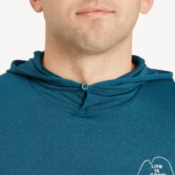 Men's Fish More Stress Less Bass Long Sleeve Active Hooded Tee -New Navy Shop Mens Fish More Stress Less Bass Long Sleeve Active Hooded Tee 99727 6 lg