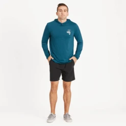 Men's Fish More Stress Less Bass Long Sleeve Active Hooded Tee -New Navy Shop Mens Fish More Stress Less Bass Long Sleeve Active Hooded Tee 99727 7 lg