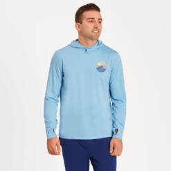 Men's Happiness Sunset Waves Long Sleeve Active Hooded Tee -New Navy Shop Mens Happiness Sunset Waves Long Sleeve Active Hooded Tee 99728 3 lg