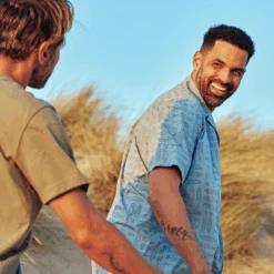 Men's Linear Fish Pattern Camp Shirt -New Navy Shop Mens Linear Fish Pattern Camp Shirt 101947 8 lg