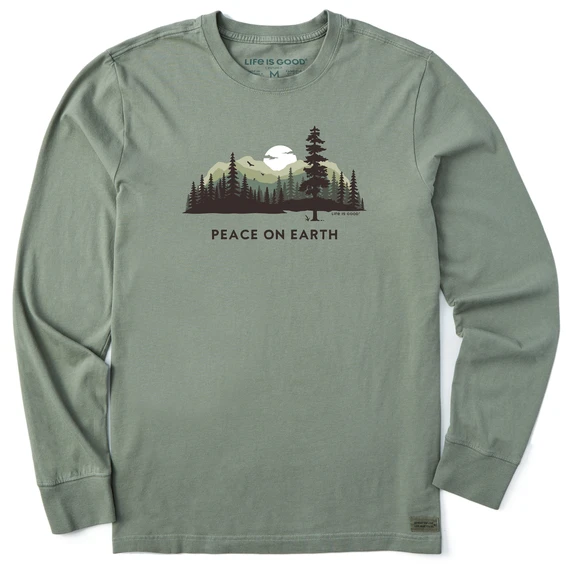 Men's Peace On Earth Evergreen Silhouette Long Sleeve Crusher Tee 3 Men's Peace On Earth Evergreen Silhouette Long Sleeve Crusher Tee