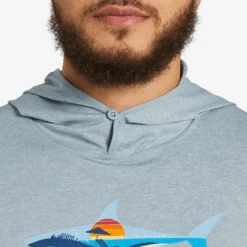 Men's Sharkscape Long Sleeve Active Hooded Tee -New Navy Shop Mens Sharkscape Long Sleeve Active Hooded Tee 99730 5 lg