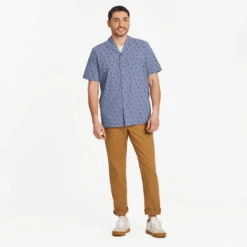 Men's Simple Palm Pattern Camp Shirt -New Navy Shop Mens Simple Palm Pattern Camp Shirt 101946 4 lg