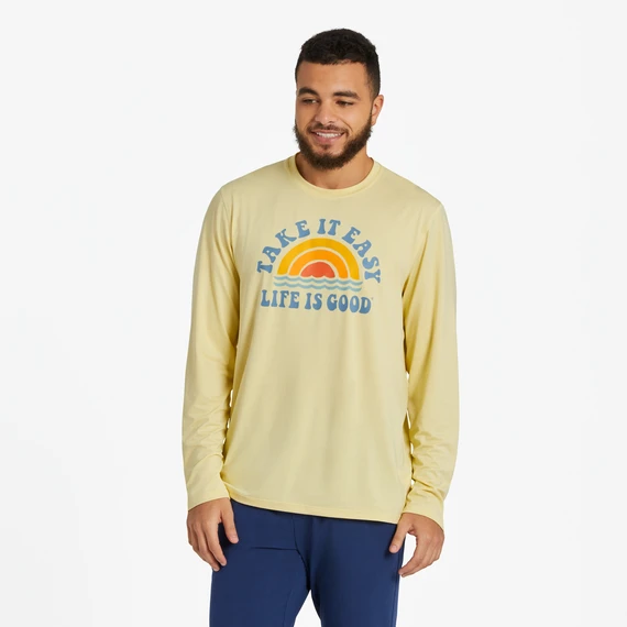 Men's Take It Easy Rainbow Waves Long Sleeve Active Tee 3 Men's Take It Easy Rainbow Waves Long Sleeve Active Tee