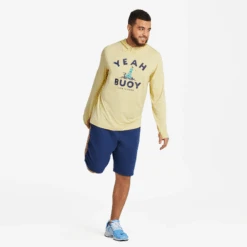 Men's Yeah Buoy Long Sleeve Active Hooded Tee -New Navy Shop Mens Yeah Buoy Long Sleeve Active Hooded Tee 99731 6 lg